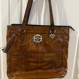 Brighton Shiny Brown Shoulder Bag with Silver Accents